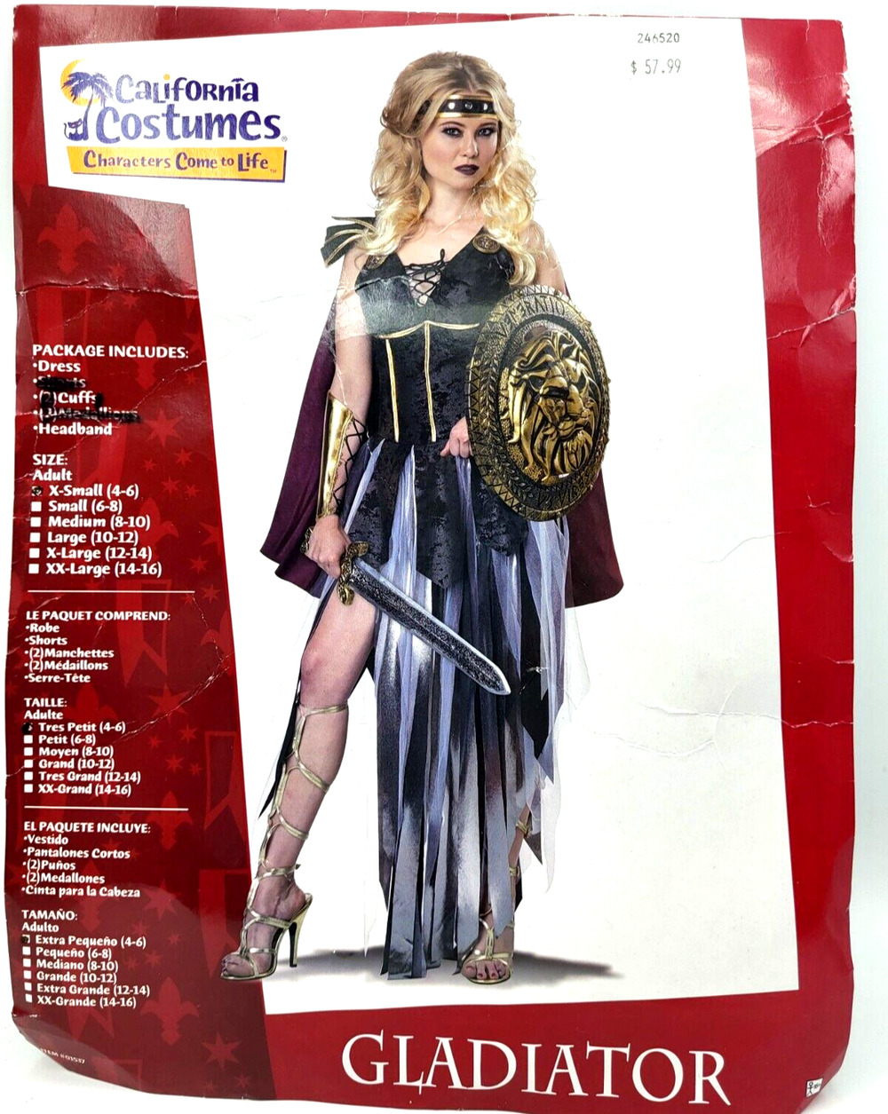 California Costumes Glamorous Gladiator Dress Women Size XS 4-6